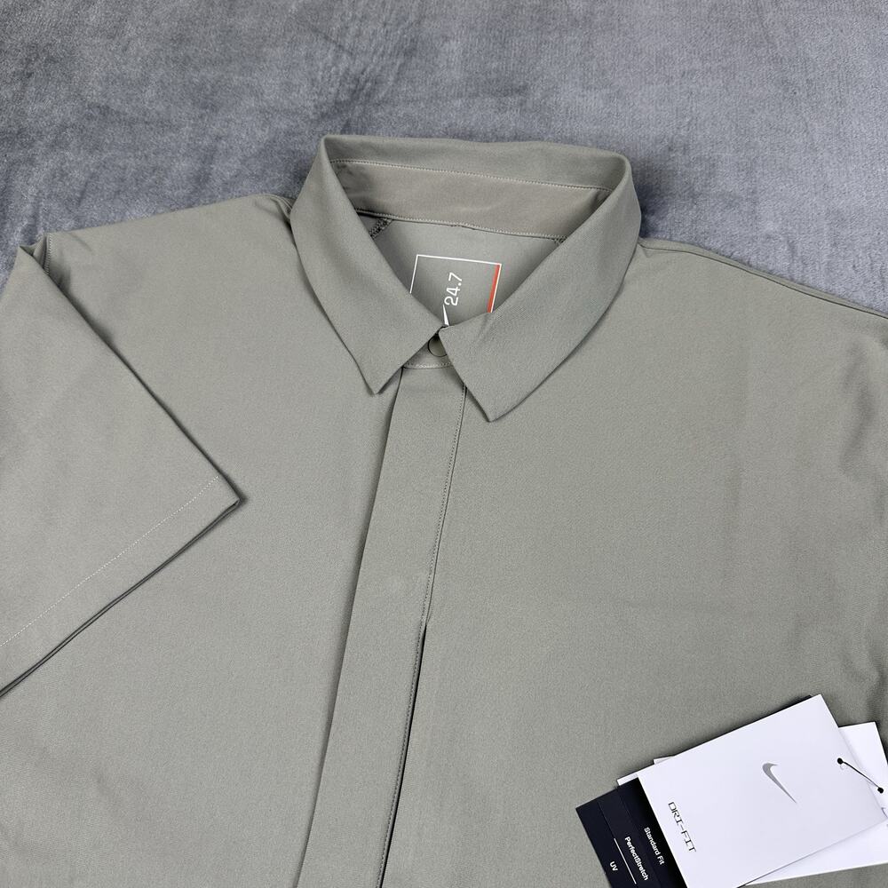 NWT Nike 24.7 Short Sleeve Shirt Snap-Down Mens Medium Olive Green HQ6958-320